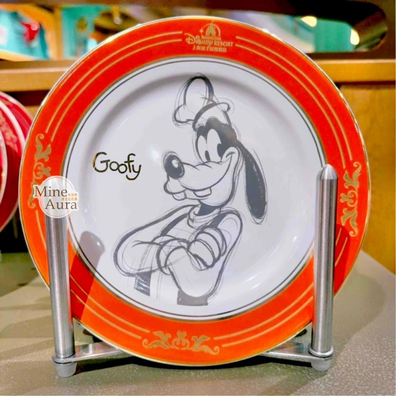 素描風 高飛狗 Goofy 圖案 陶瓷 餐盤 盤子 -上海迪士尼樂園
