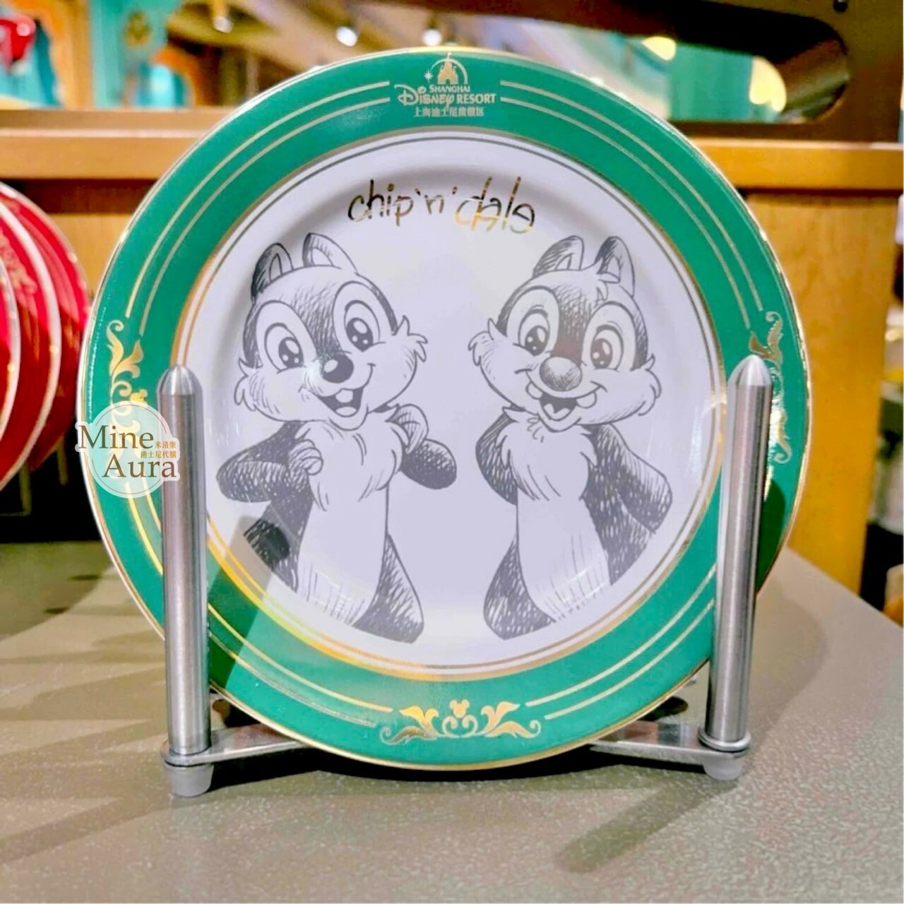 素描風 奇奇蒂蒂 Chip 'n Dale 圖案 陶瓷 餐盤 盤子 -上海迪士尼樂園