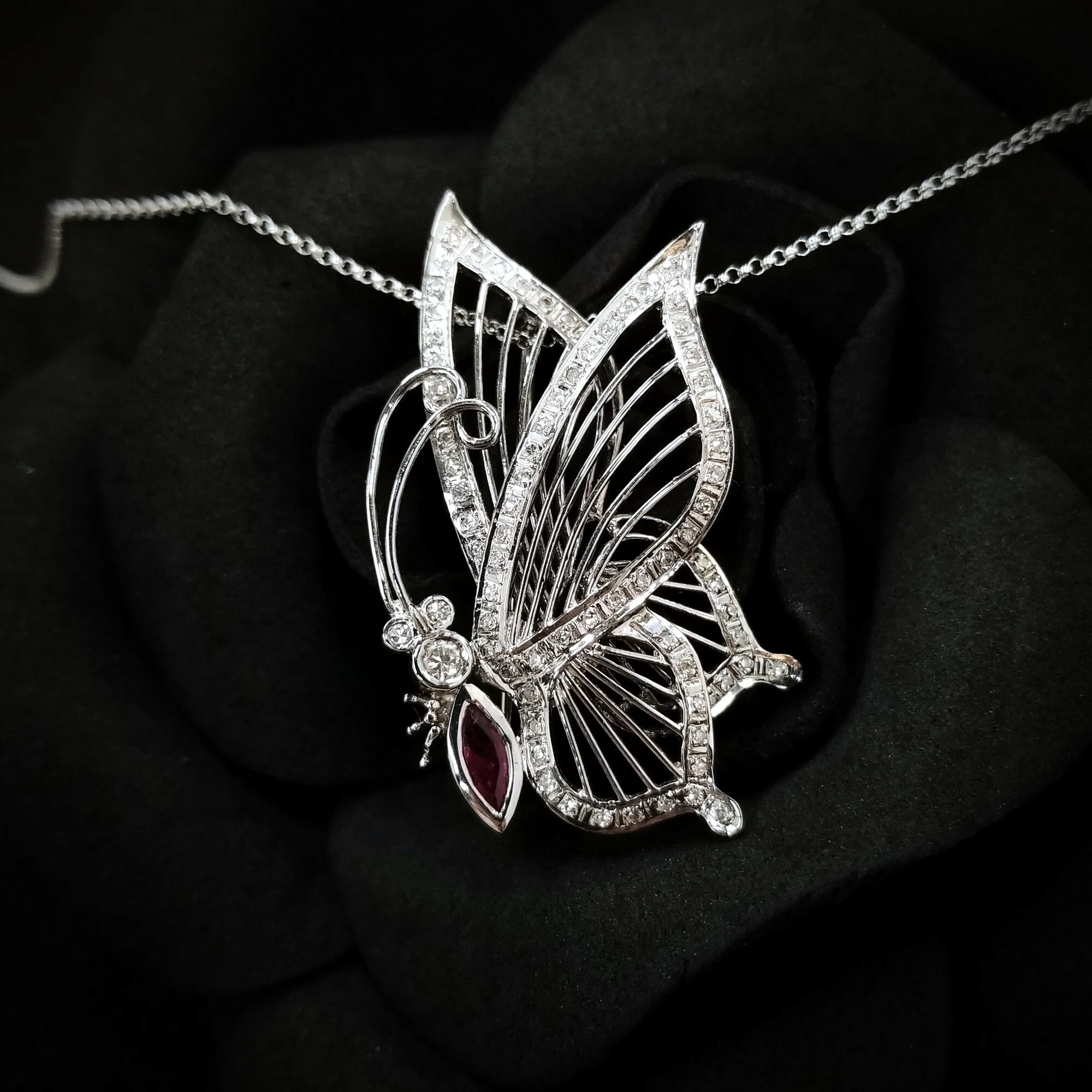 18K White Gold 0.27ct Ruby and 0.45ct Diamond Brooch & Pendent