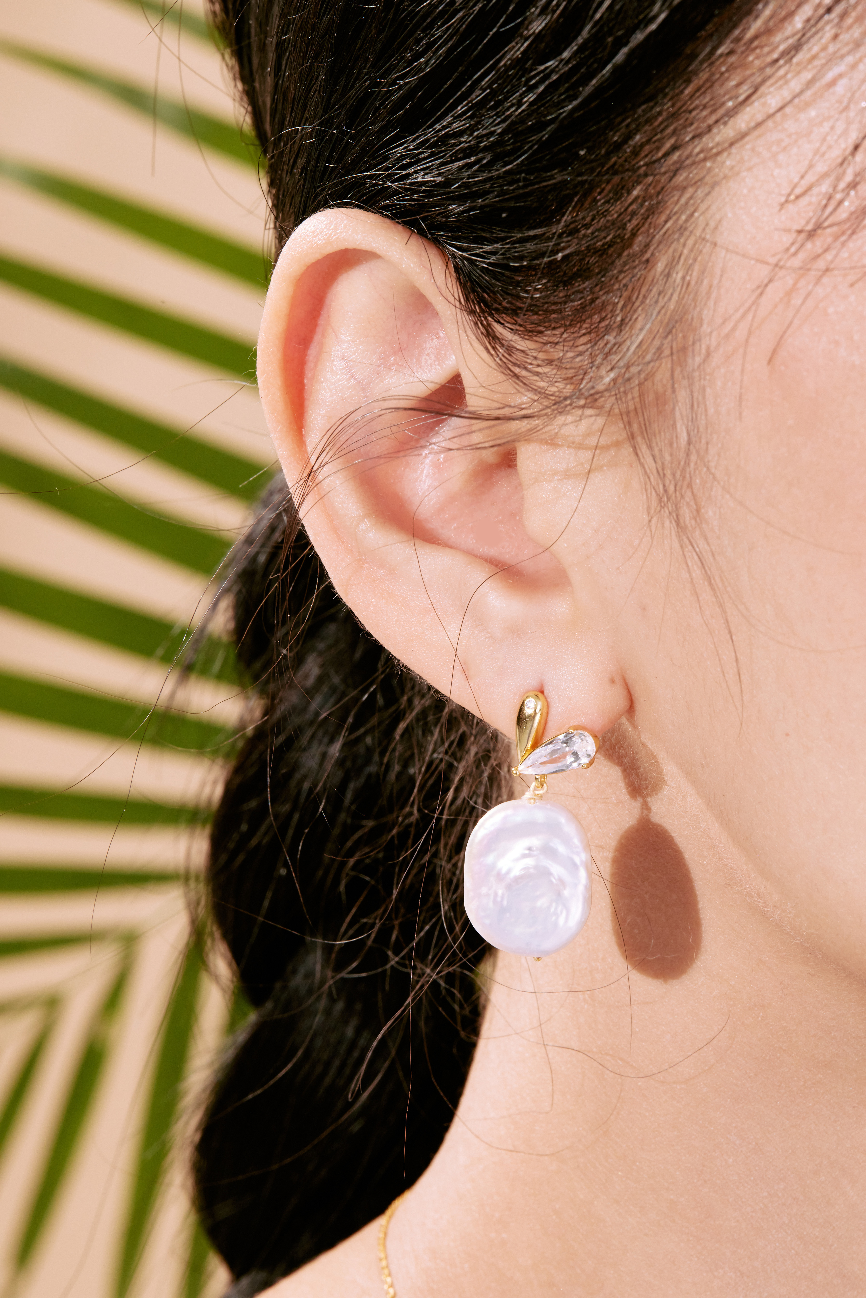 E1475 | 純銀愛心鋯石珍珠耳環