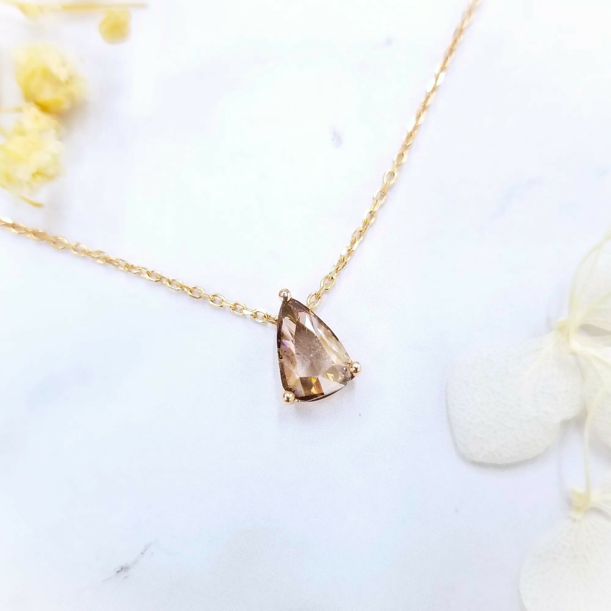 全新18K玫瑰金【單粒75份梨形香檳鑽】吊墜