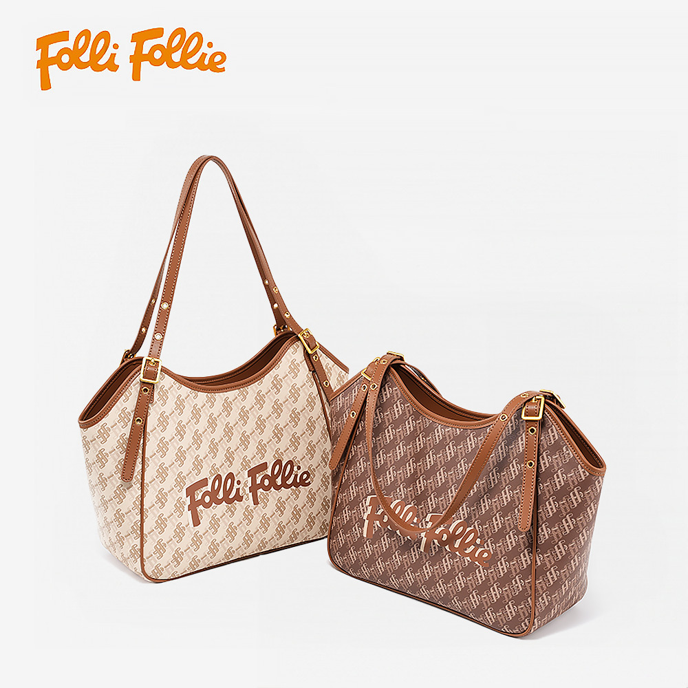 【Folli Follie 芙麗芙麗】 SB23PYP019GR SB23PYP019WH 復古 老花 月牙 托特包