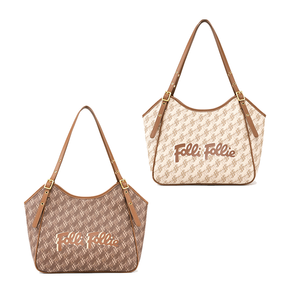 【Folli Follie 芙麗芙麗】 SB23PYP019GR SB23PYP019WH 復古 老花 月牙 托特包
