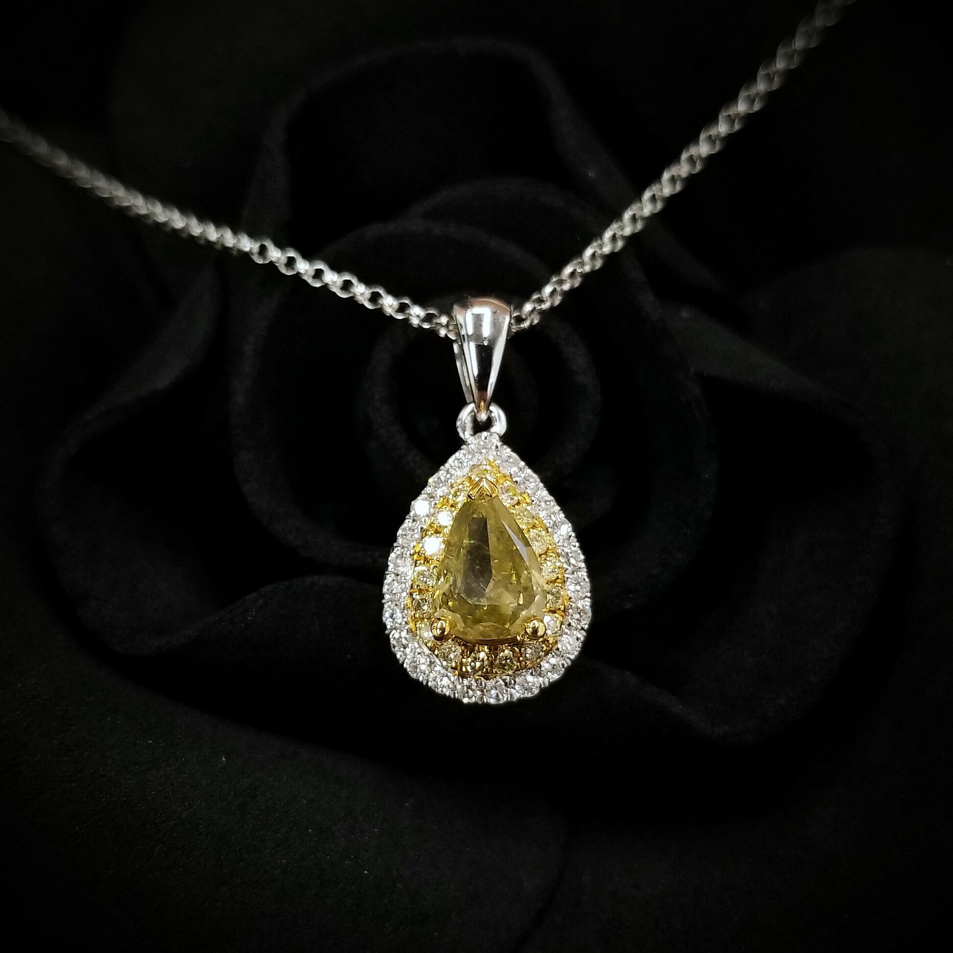 18K Gold 0.75ct Fancy Yellow Pear Shaped Diamond Pendant