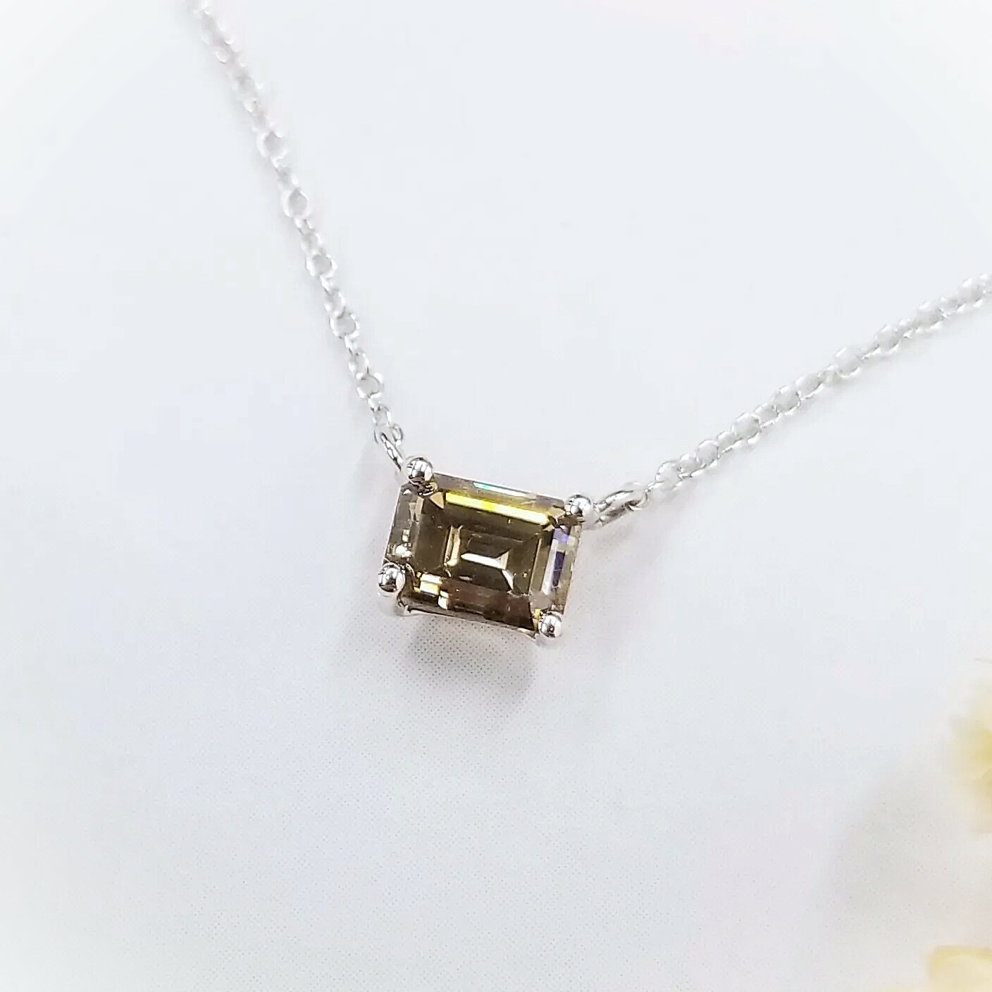 18K White Gold 0.57ct Fancy Brown Emerald Cut Diamond Necklace