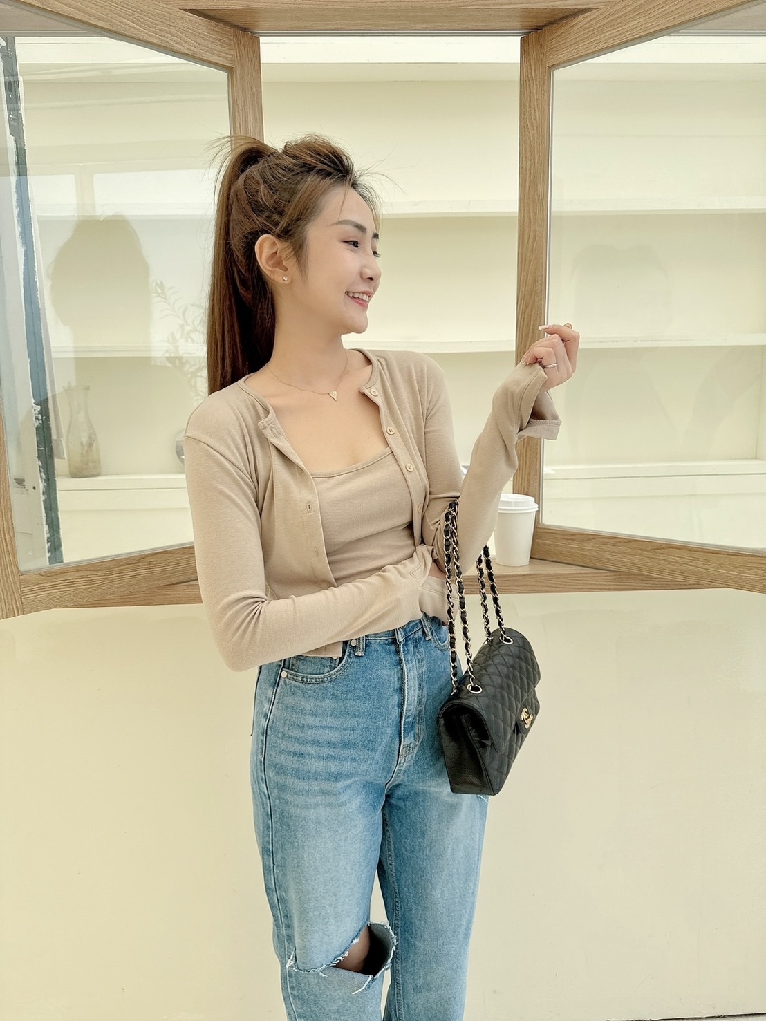 【預購】🍁09.18早秋新品］💛闆娘自留款］🇰🇷正韓超彈棉背心+排釦袖口開叉小外套（奶茶/三色）