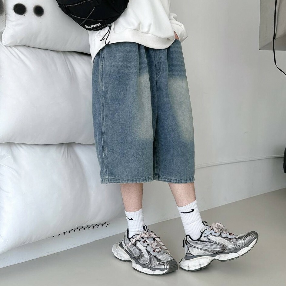 復古刷色畫家七分牛仔褲  (2colors)