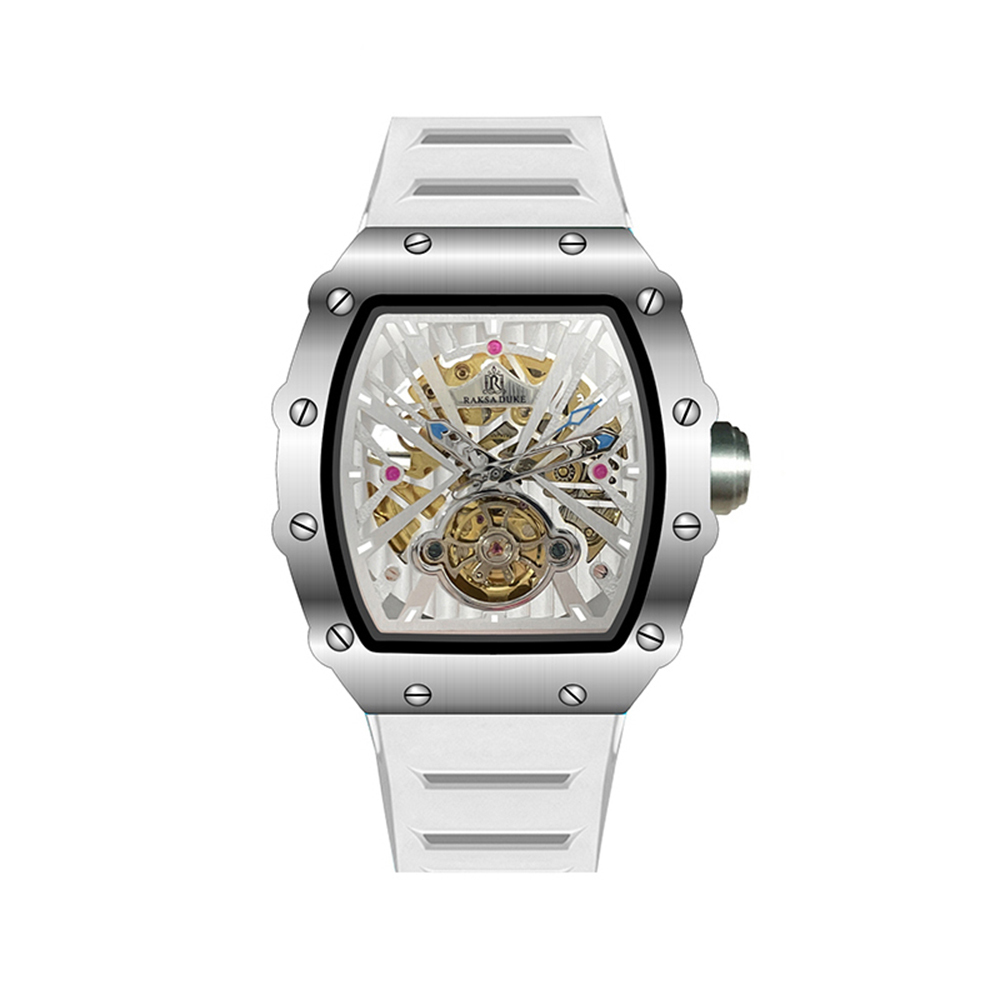 【RAKSA DUKE 羅薩公爵】RSD-035 酒桶型 鏤空機械錶盤 夜光指針刻度 矽膠錶帶 防水50米 腕錶
