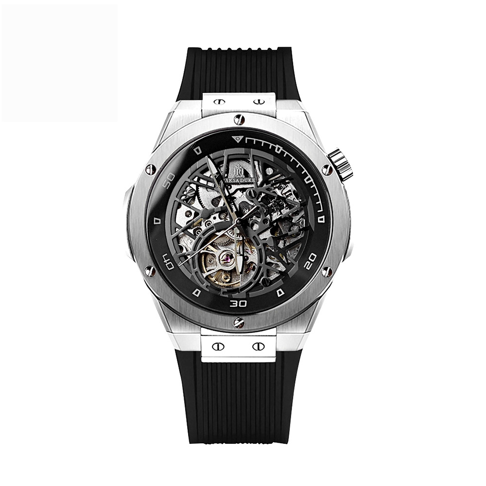 【RAKSA DUKE 羅薩公爵】RSD-038 夜光 鏤空機械錶 按壓式彈簧扣 自動機芯 防水30米 矽膠錶帶 47mm