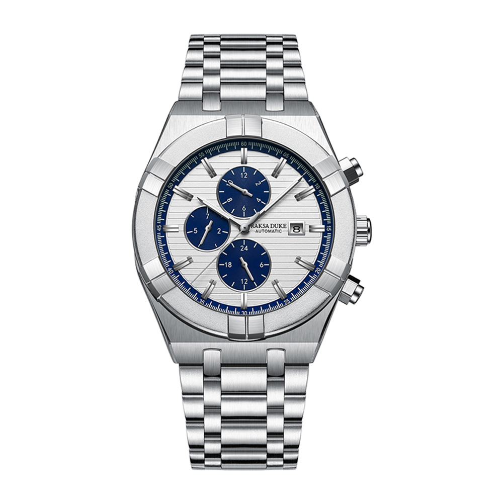 【RAKSA DUKE 羅薩公爵】RSD-040 質感 真三眼 日期星期顯示 夜光指針 24小時 自動機芯 鏤空背蓋 防水30米 機械腕錶 47MM