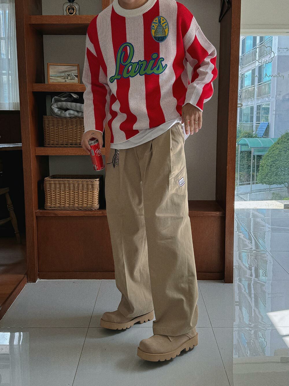 刺繡徽章雙摺休閒褲