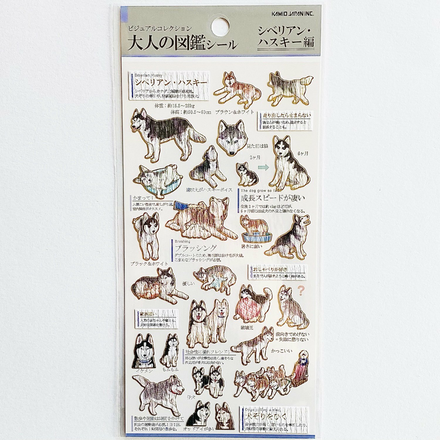哈士奇 大人的圖鑑 金箔壓印手帳貼紙｜日本Kamio