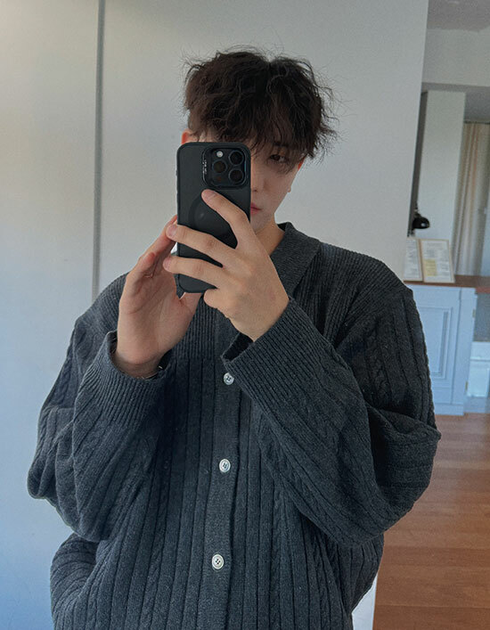 (韓國獨家特價)翻領麻花開襟針織罩衫