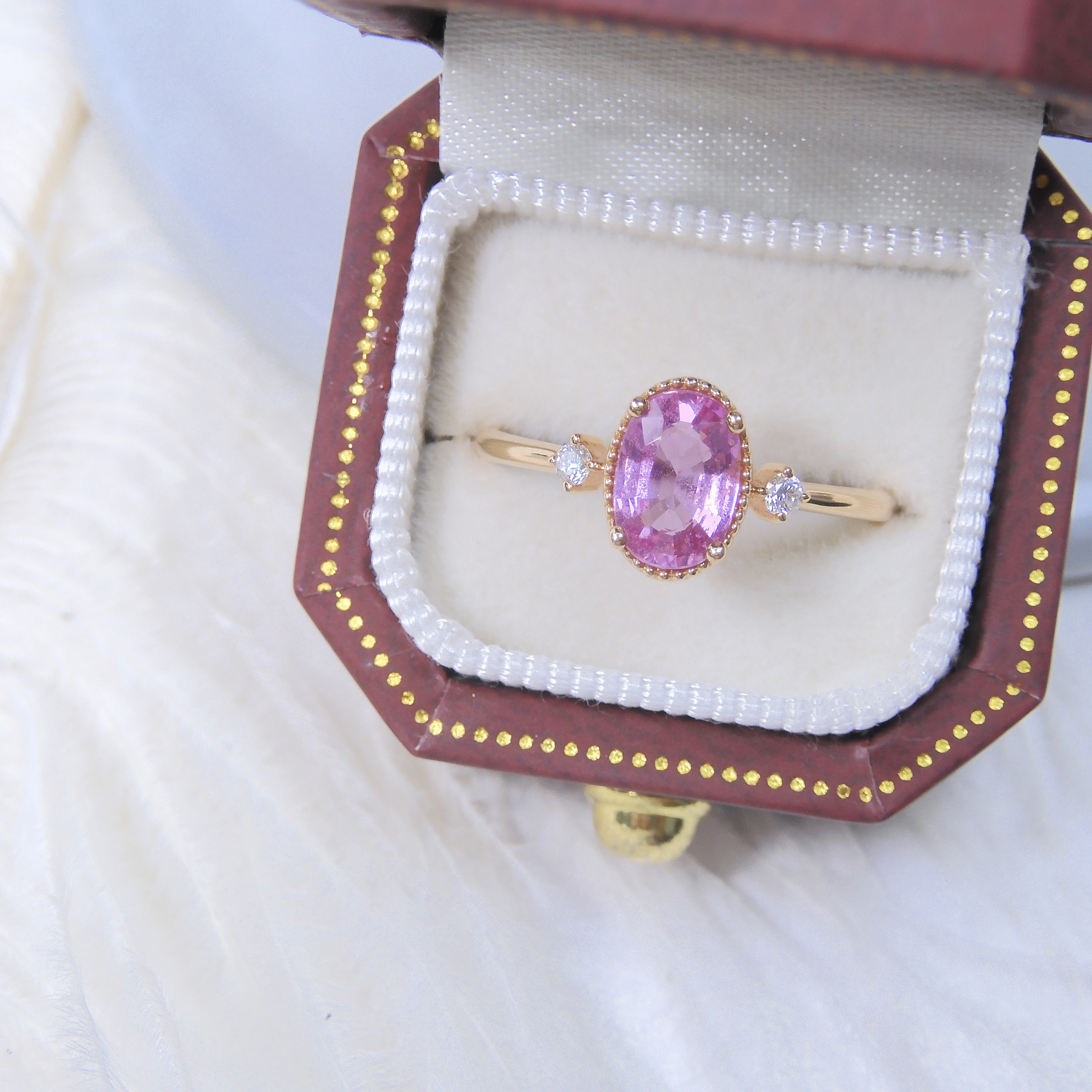 18K金 1.07ct 粉紅藍寶石戒指 (配國際證書)