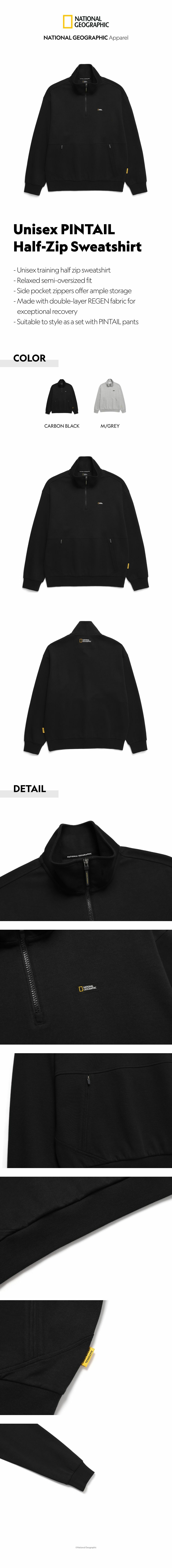 スウェット・トレーナー NATIONAL GEOGRAPHIC PINTAIL TRAINING HALF ZIP-UP SWEATSHIRT Unisex PINTAIL Half-Zip Sweatshirt - CARBON BLACK