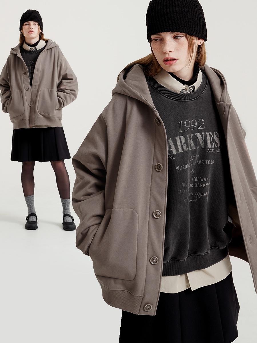 <預購> 韓國Wv project復古學院風刷毛連帽外套、刷毛圓領外套