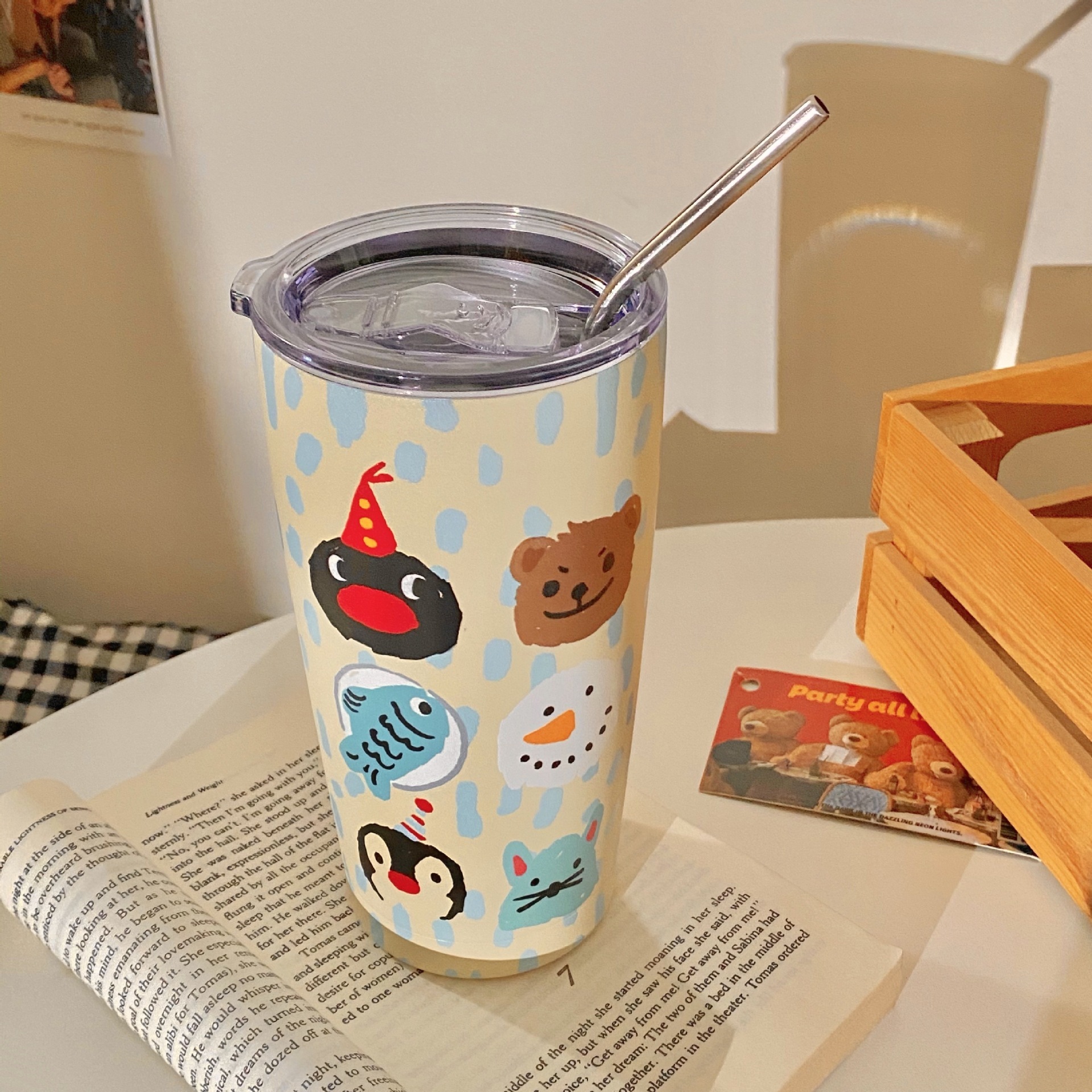 《3326》INS塗鴉款304不銹鋼水杯550ML(不含吸管)