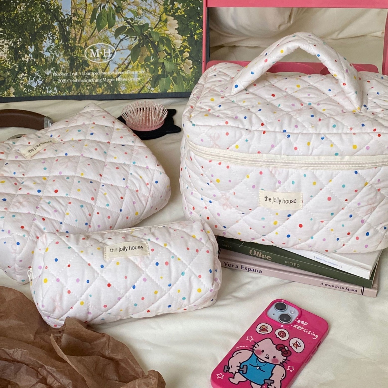 《4798》ins高顏值點點蝴蝶結化妝包