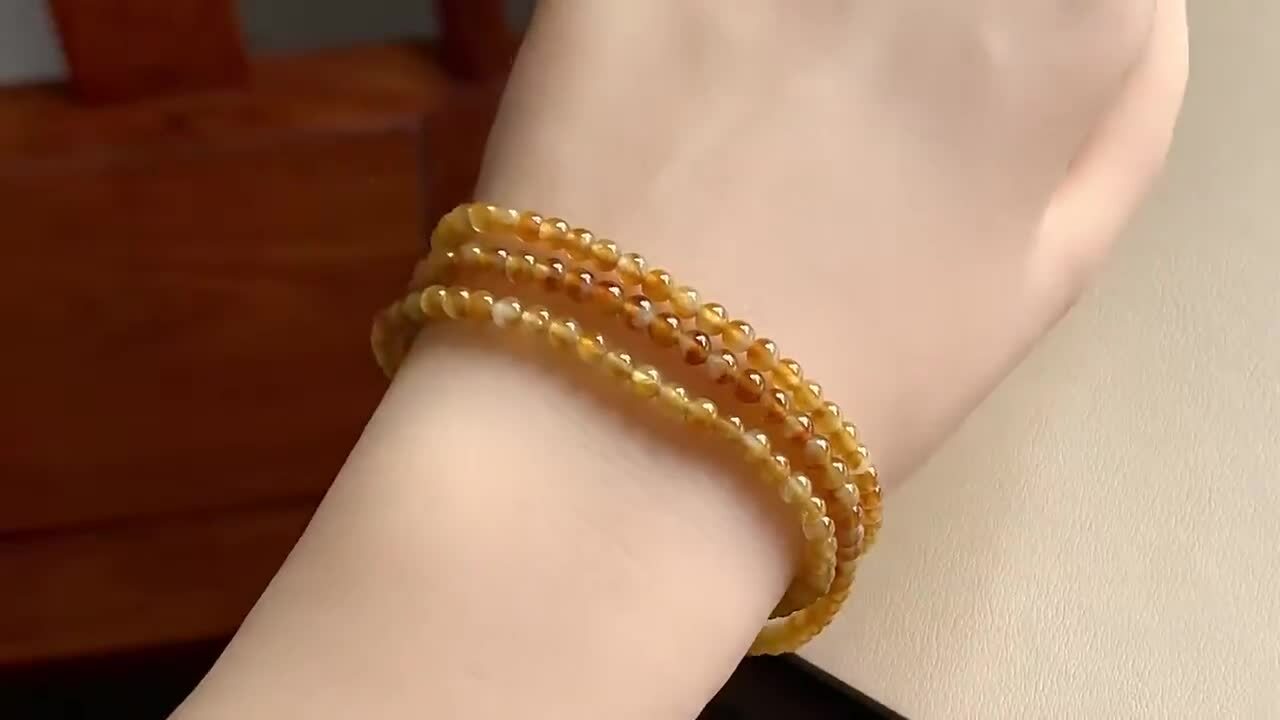 翡翠高冰黃翡珠鏈 (3.5mm直徑),天然翡翠A玉, 緬甸玉, Jade, Jadeite