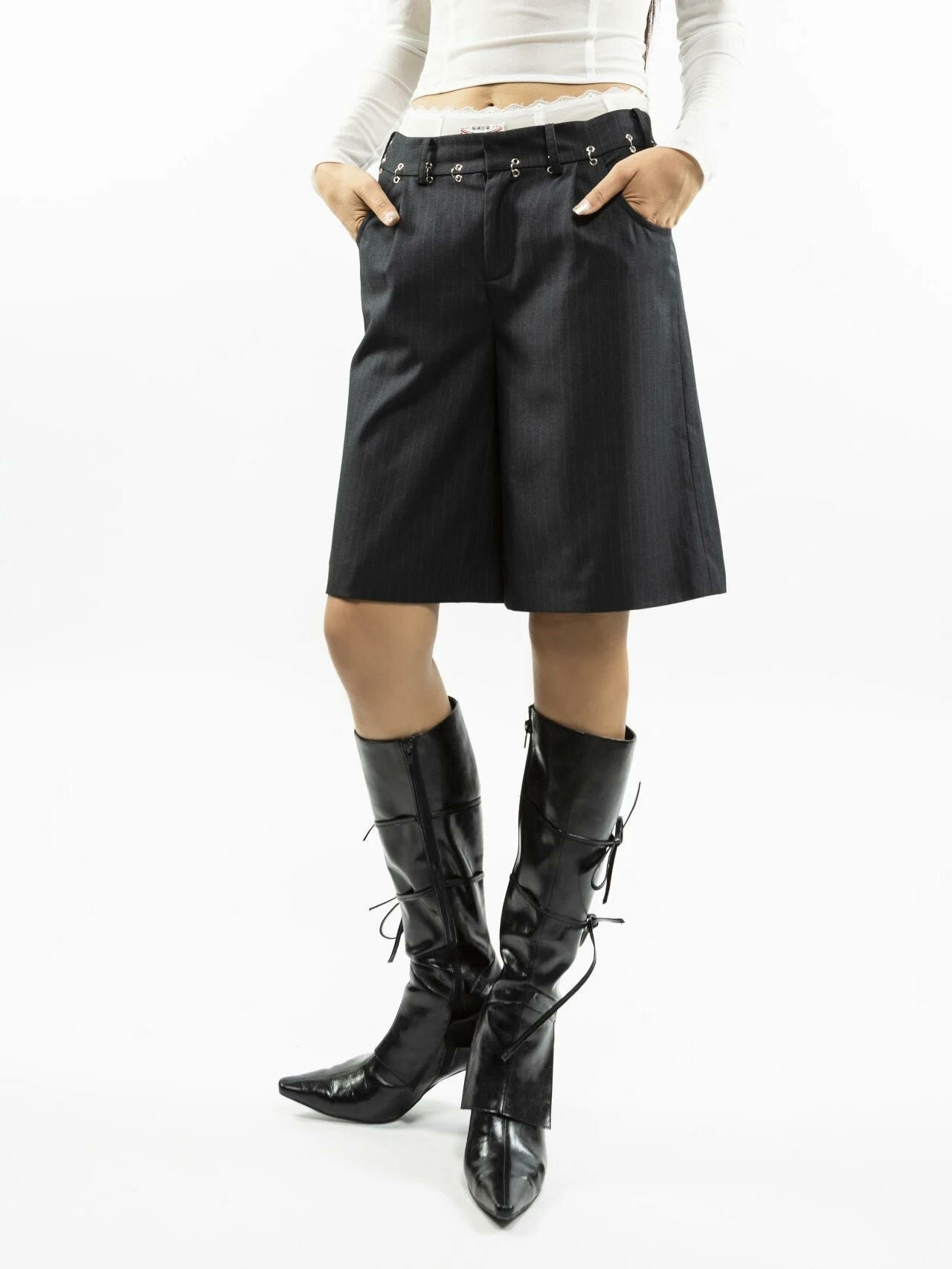 ROCKSTAGIRLS "Office Rebel" 休閒低腰 寬鬆 五分西裝褲