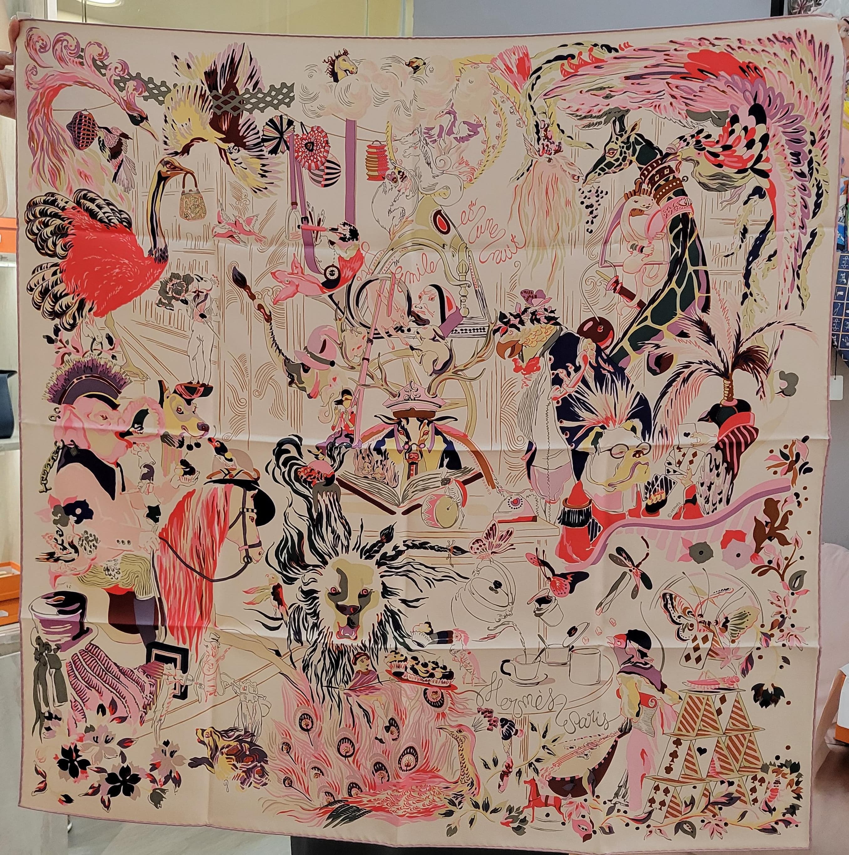 HERMES Emile et Une Nuit scarf 90 rose thé / vert / prune