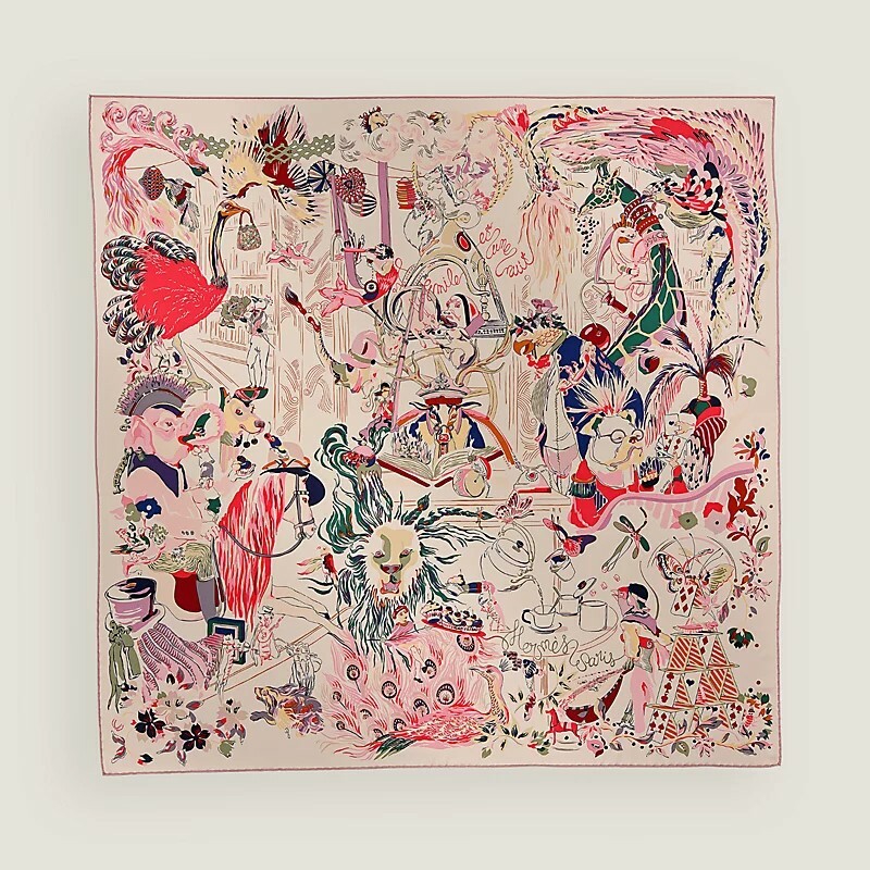 HERMES Emile et Une Nuit scarf 90 rose thé / vert / prune