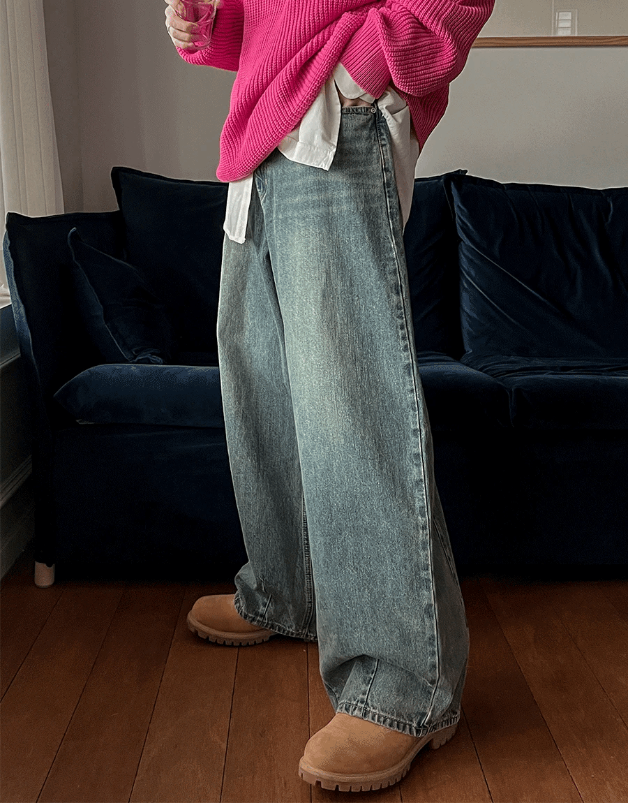 慵懶水洗寬鬆氣球牛仔褲