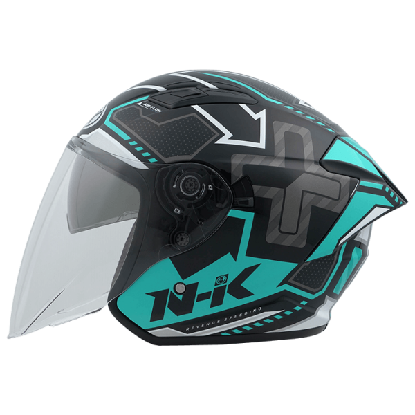 NHK S1GP PRO 復仇之速 (Revenge Speed) 亮面黑湖水綠 彩繪 3/4罩式 透氣 內墨片