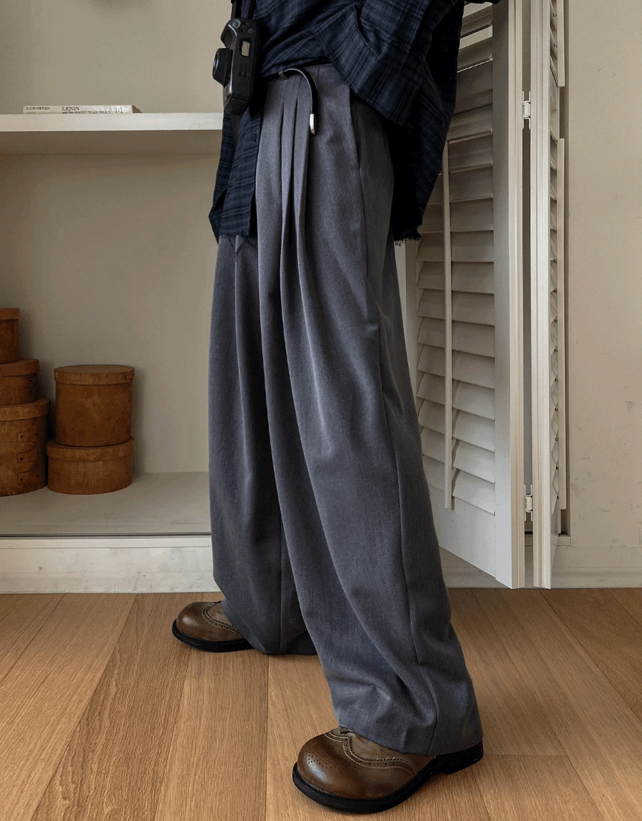 三摺寬鬆休閒西裝褲