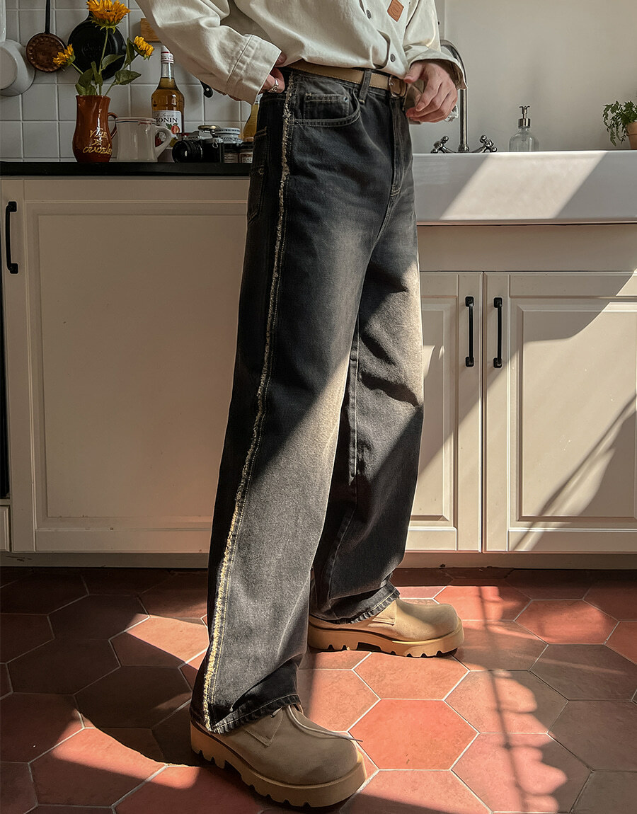 Lauder Dekki側毛邊設計牛仔褲