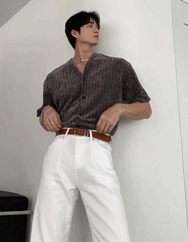 天鵝絨豎紋短袖開衫