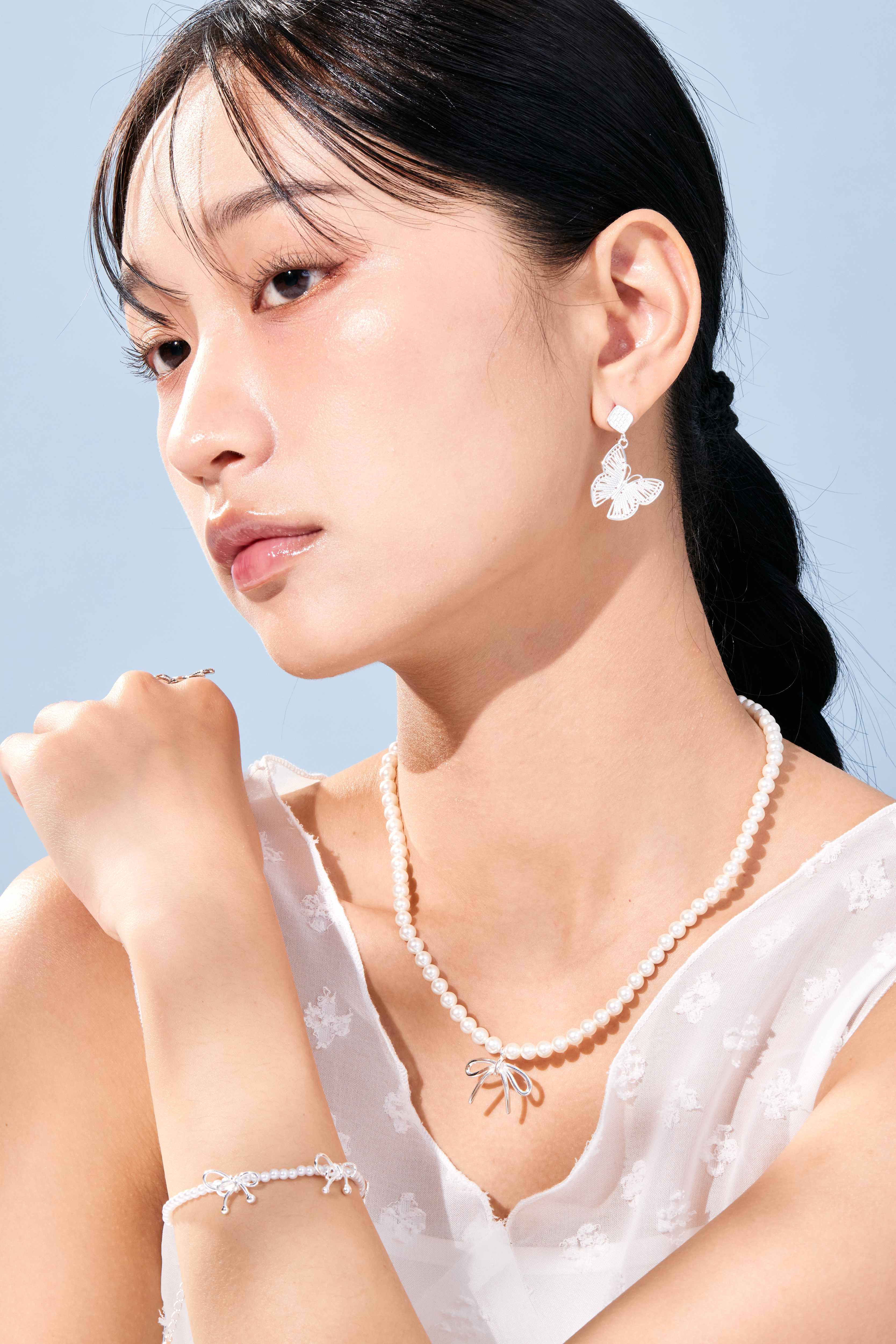 N651 | 純銀蝴蝶結珍珠項鍊