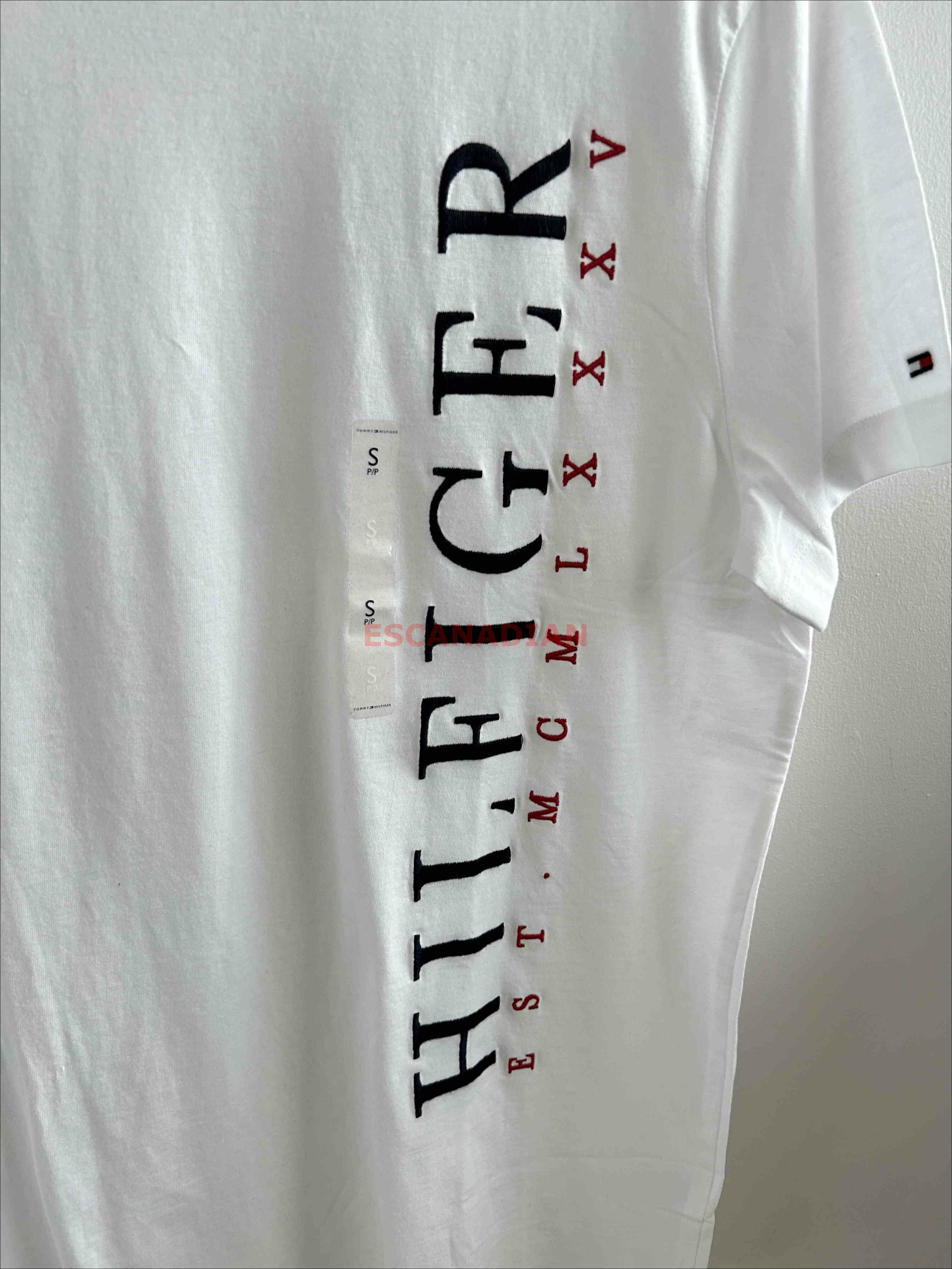 TOMMY 男大人 直條電繡字樣 短TEE