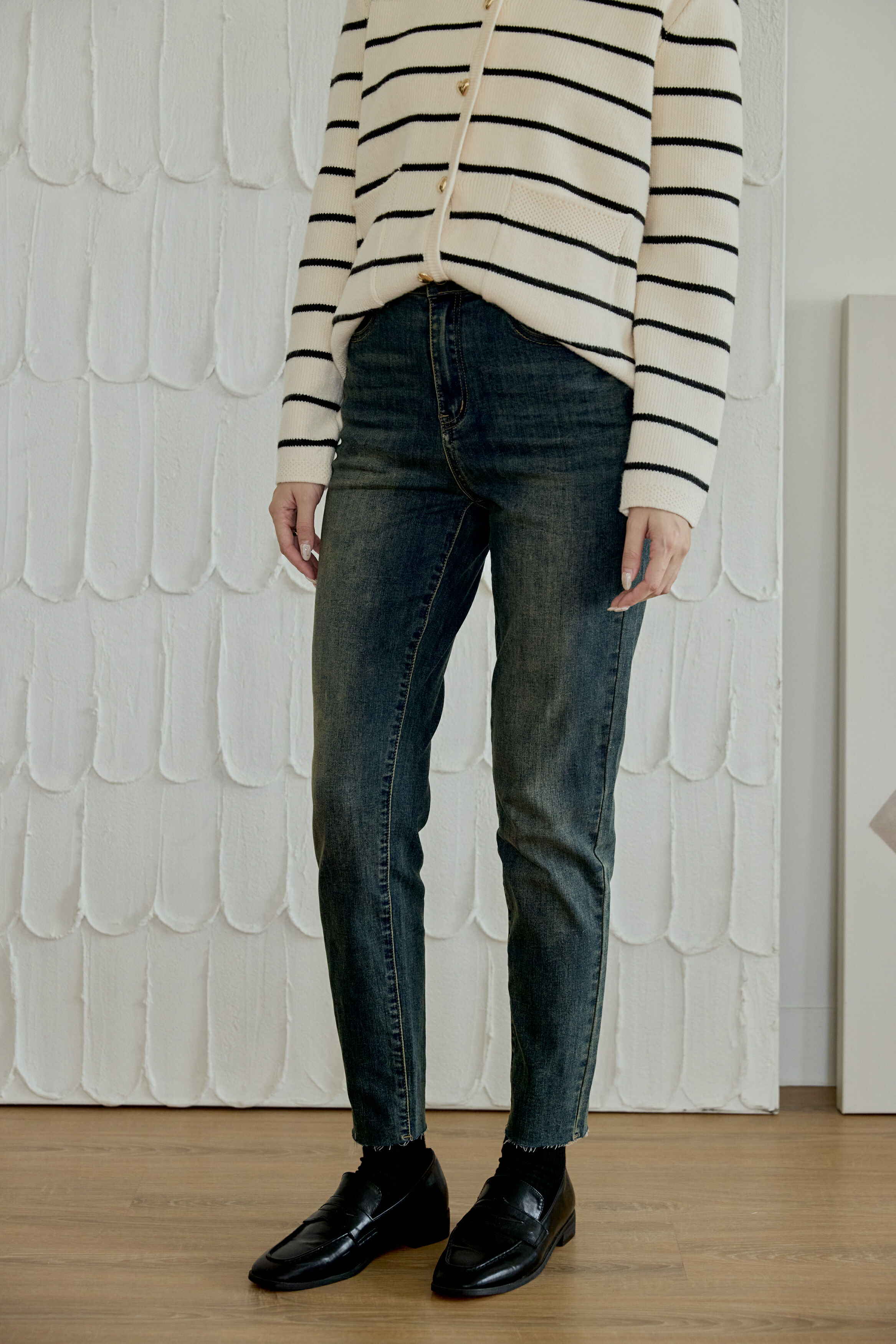 『最後現貨』guten made/捨不得洗的超彈性不收邊刷色牛仔褲-美式復古