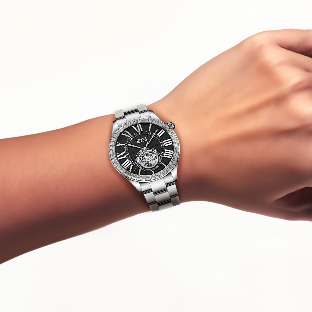 (預購)【BEXEI 貝克斯】9126 鑲鑽 羅馬字 男士 歐風 經典 都市 商務 時尚 螺旋花紋 鏤空 不鏽鋼 機械 手錶