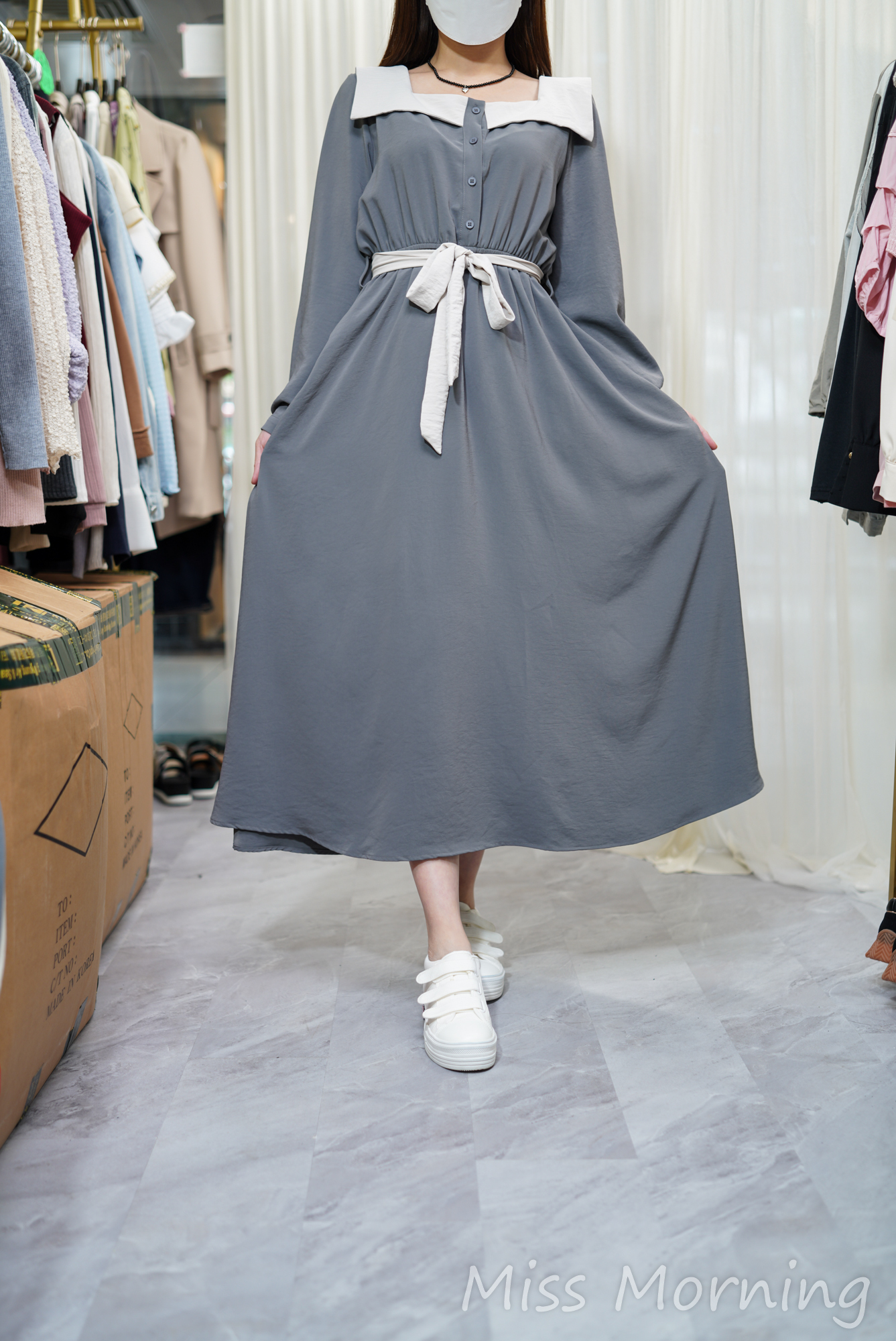 拼色雪紡連身裙(14143)