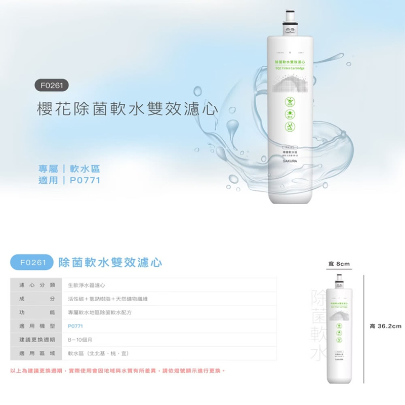 櫻花F0261除菌軟水雙效濾心
