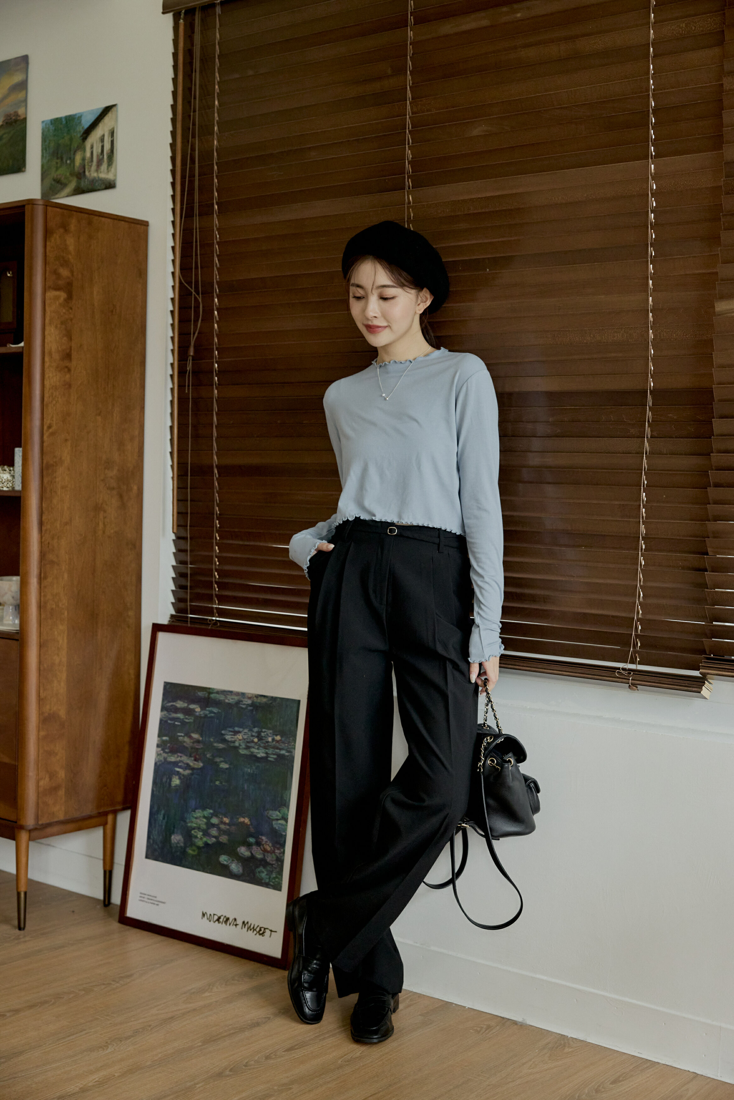 『最後現貨』guten made/誰穿誰好看 綁帶順身打褶高腰西裝褲-黑