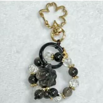 [S] GEMZ & CO ZBB GOLD HARDWARE 9TAIL FOX BAG CHARM, SILVER SHEEN OBSIDIAN, Y155 (Y155)