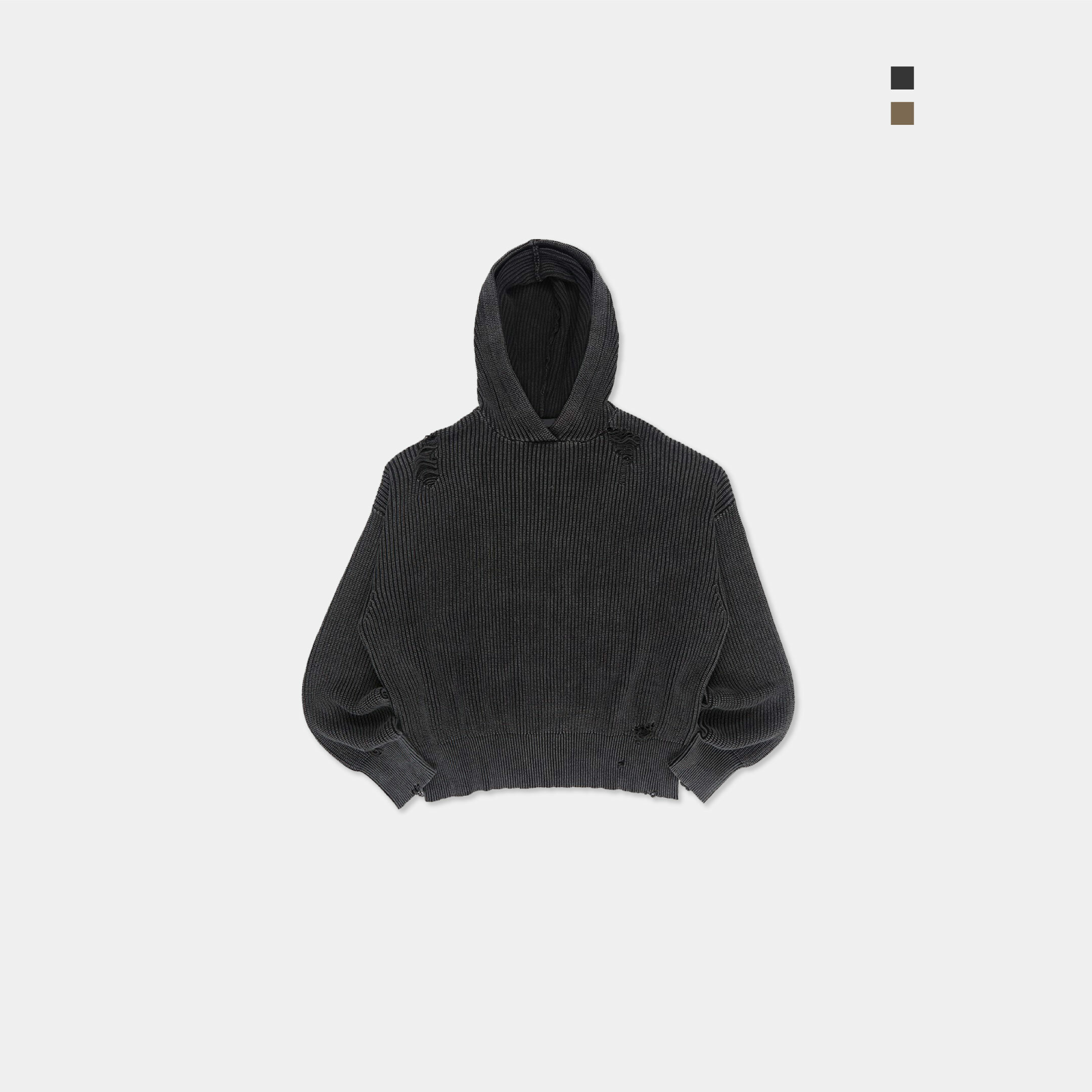 Raucohouse 破壞 流浪 廓型 針織 連帽 長袖 上衣