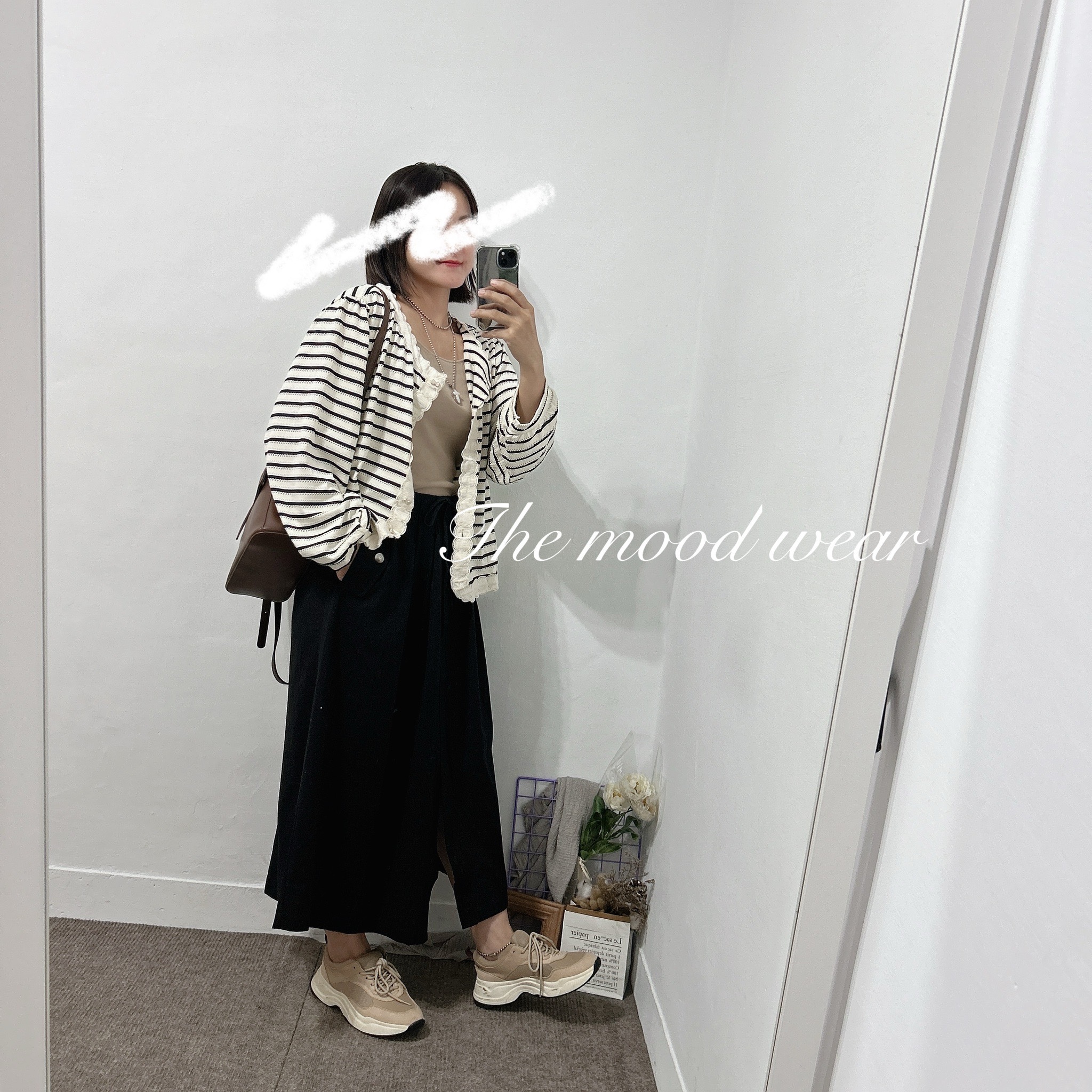 微胖穿搭小香風條紋外套 薄外套(黑色/杏色)