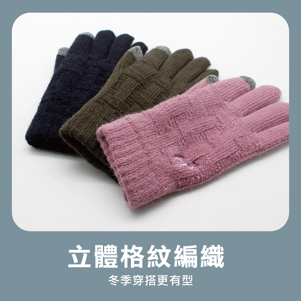 【肌暖】台灣製 莫蘭迪格紋雙層加厚觸控手套丨G1638TE
