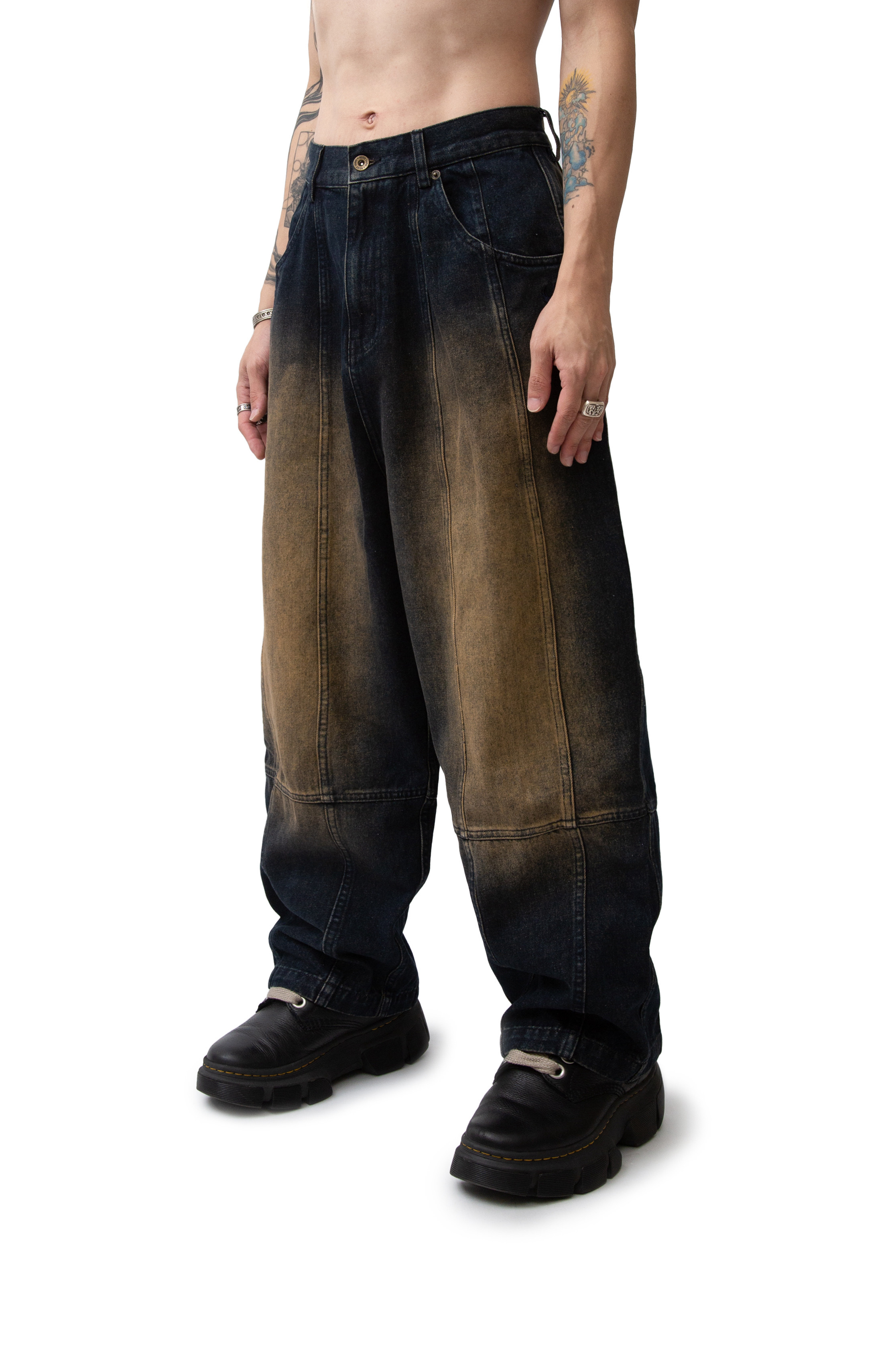 【2plan】Crying Parachute Western Denim Denim Parachute Washed Jeans | boohooMAN USA