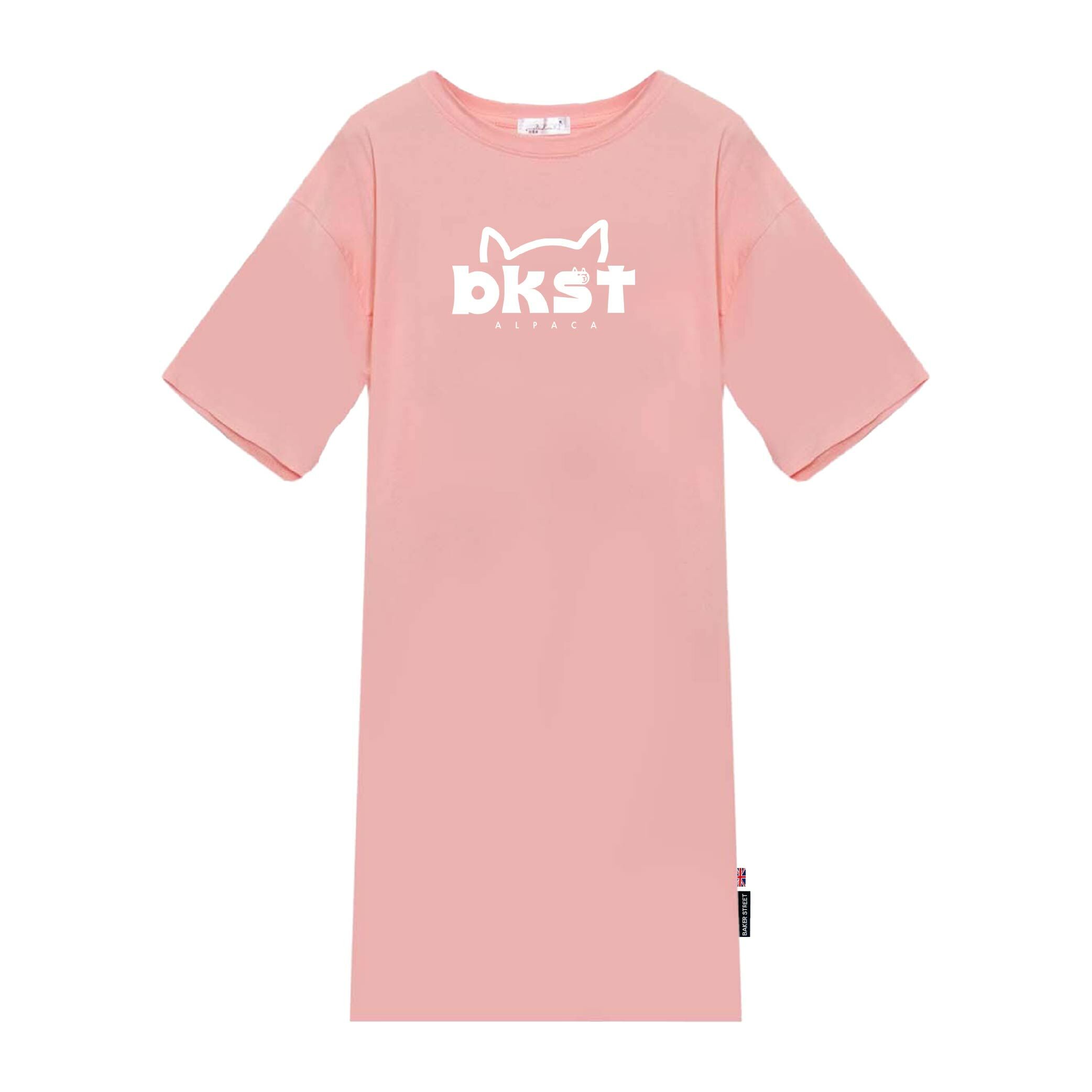 羊駝頭英文字冰瓷棉女長洋裝