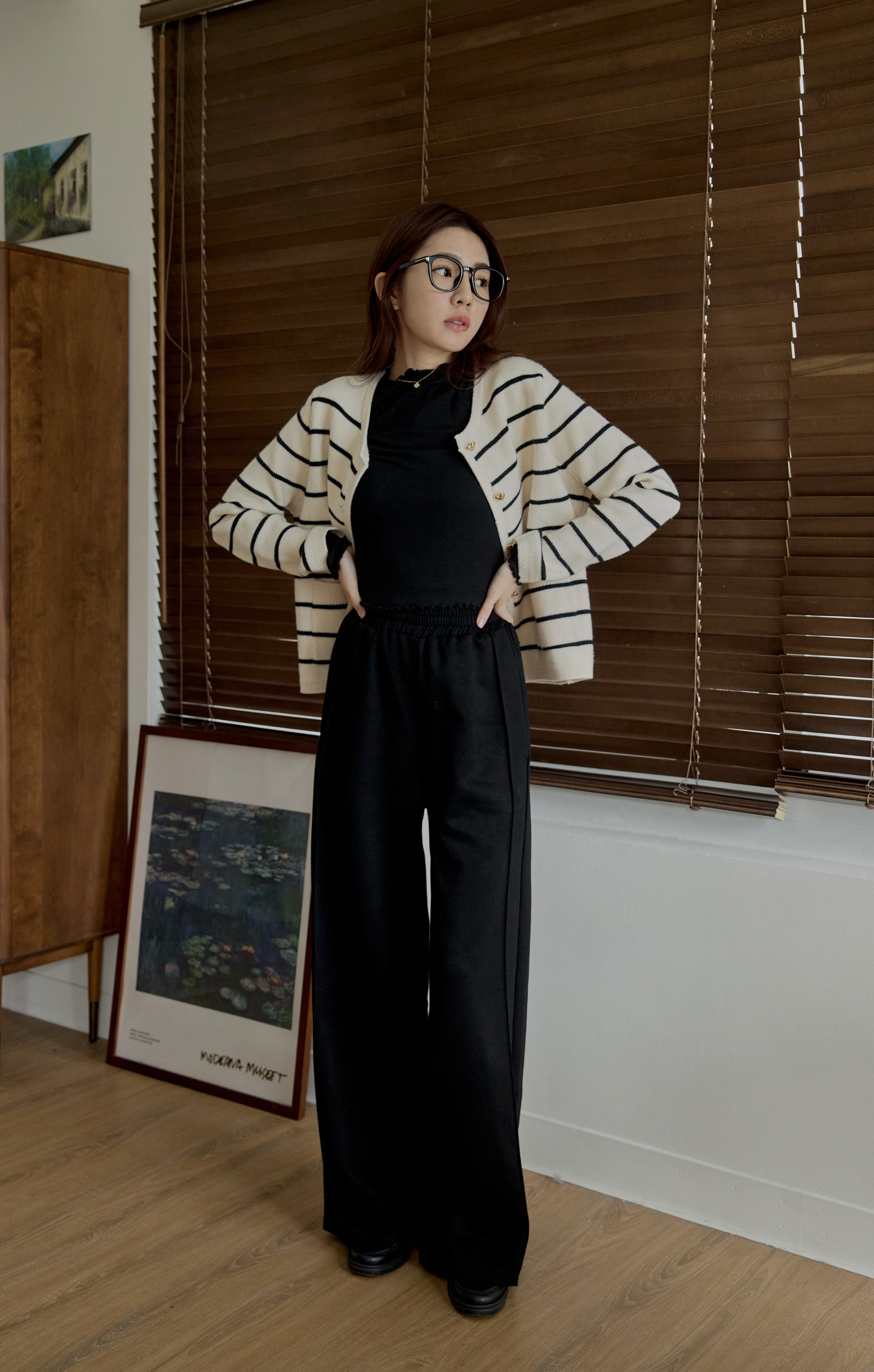 guten made/直臀直腿垂墜感賴床長褲-黑