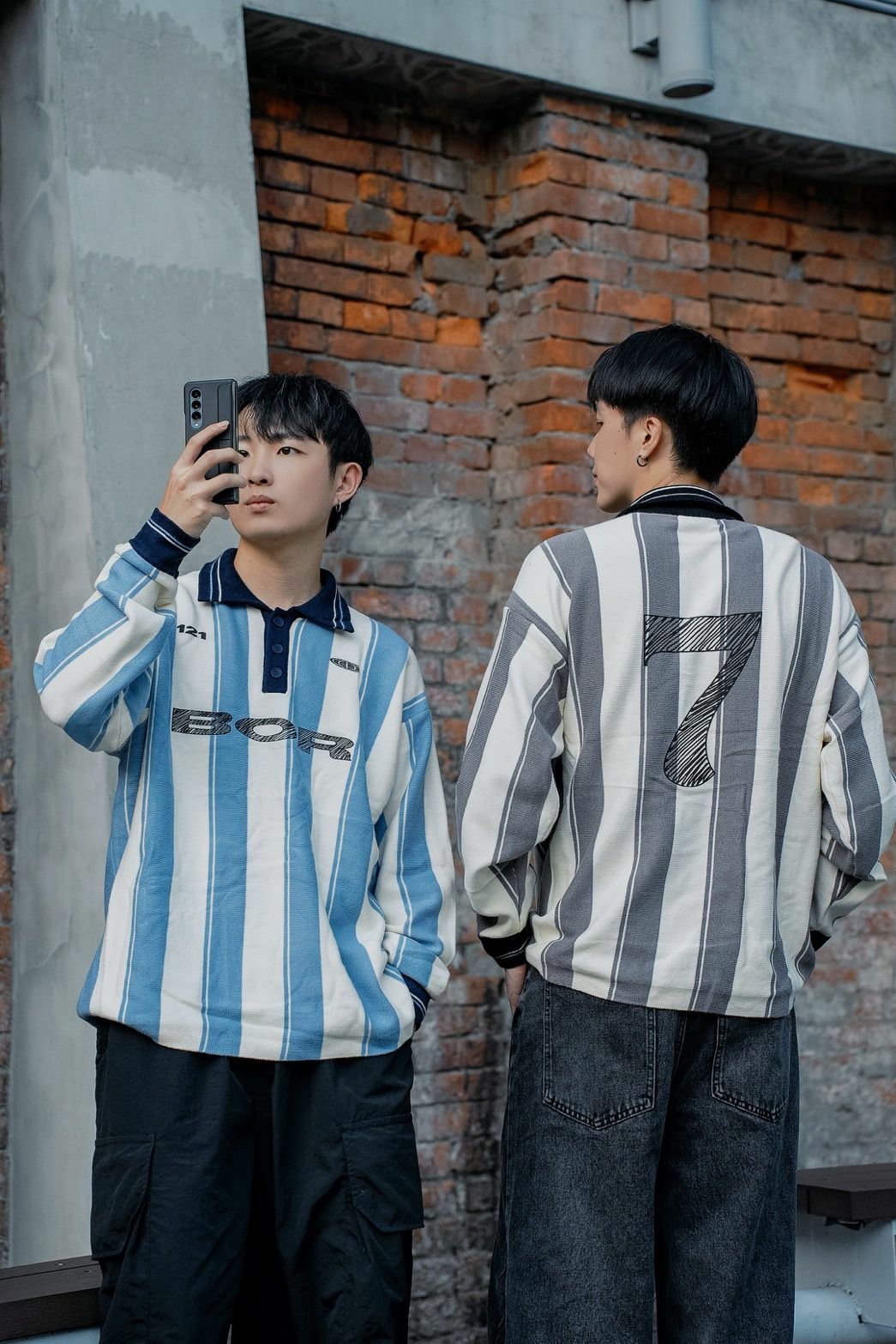 BF.BORFENO POLO領長袖條紋運動球衣針織衫