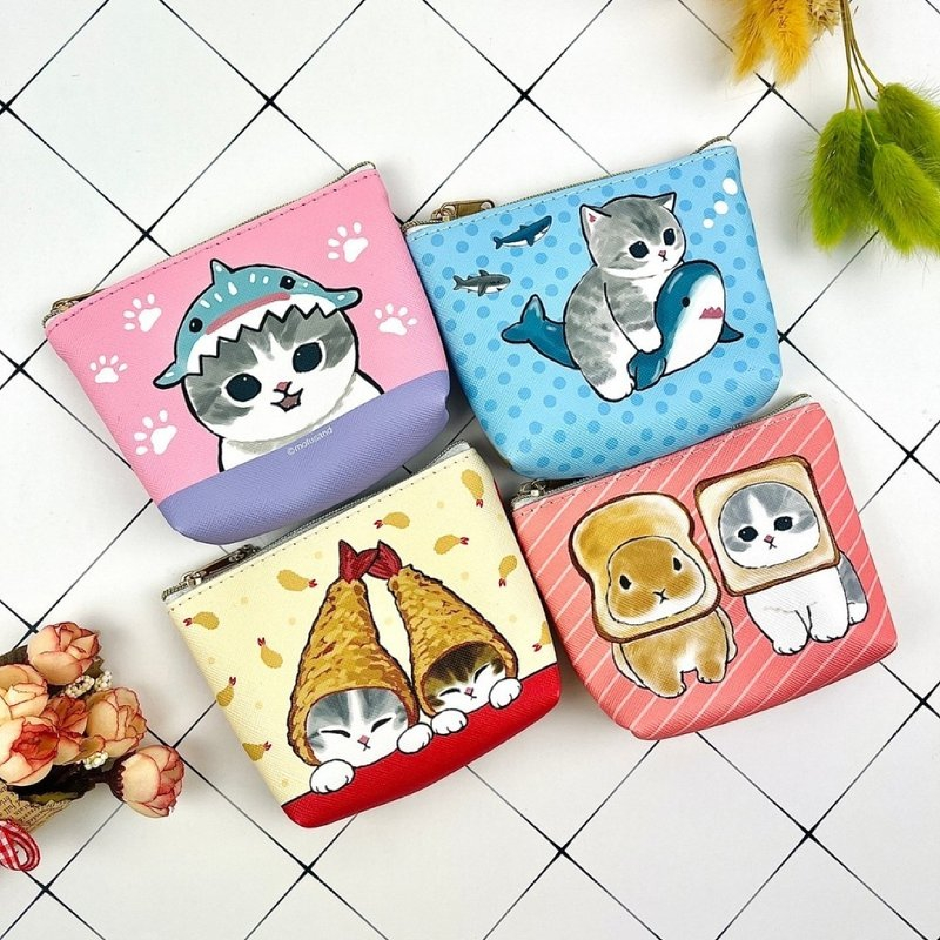 貓福珊迪｜𝗠𝗼𝗳𝘂𝘀𝗮𝗻𝗱 斜紋皮革錢包