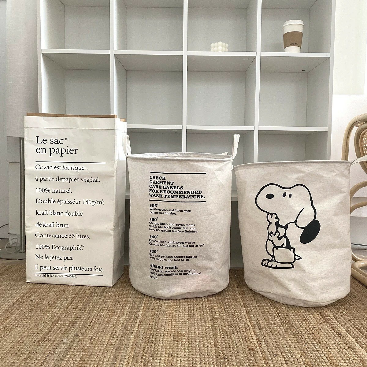 復古英文字圖案手提收納藍