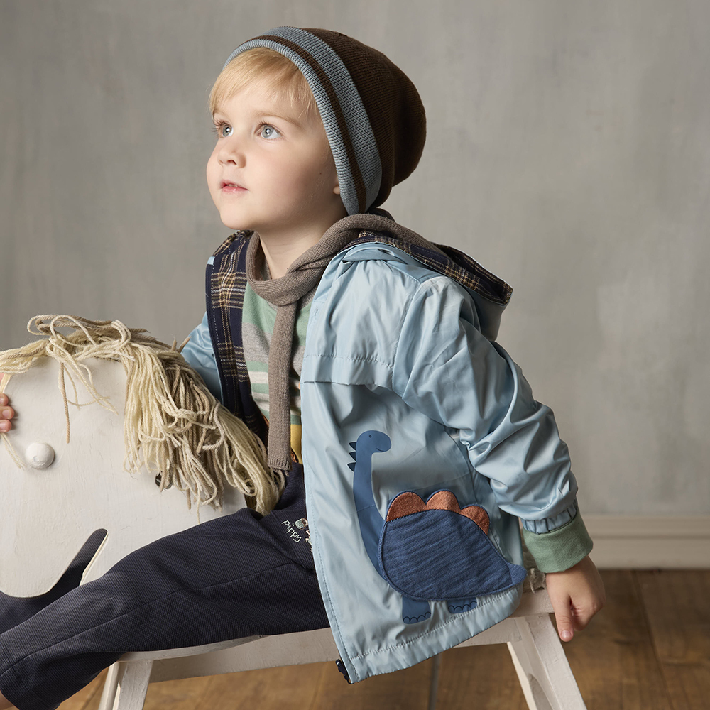 PIPPY 可愛恐龍雙面穿風衣連帽外套 藍