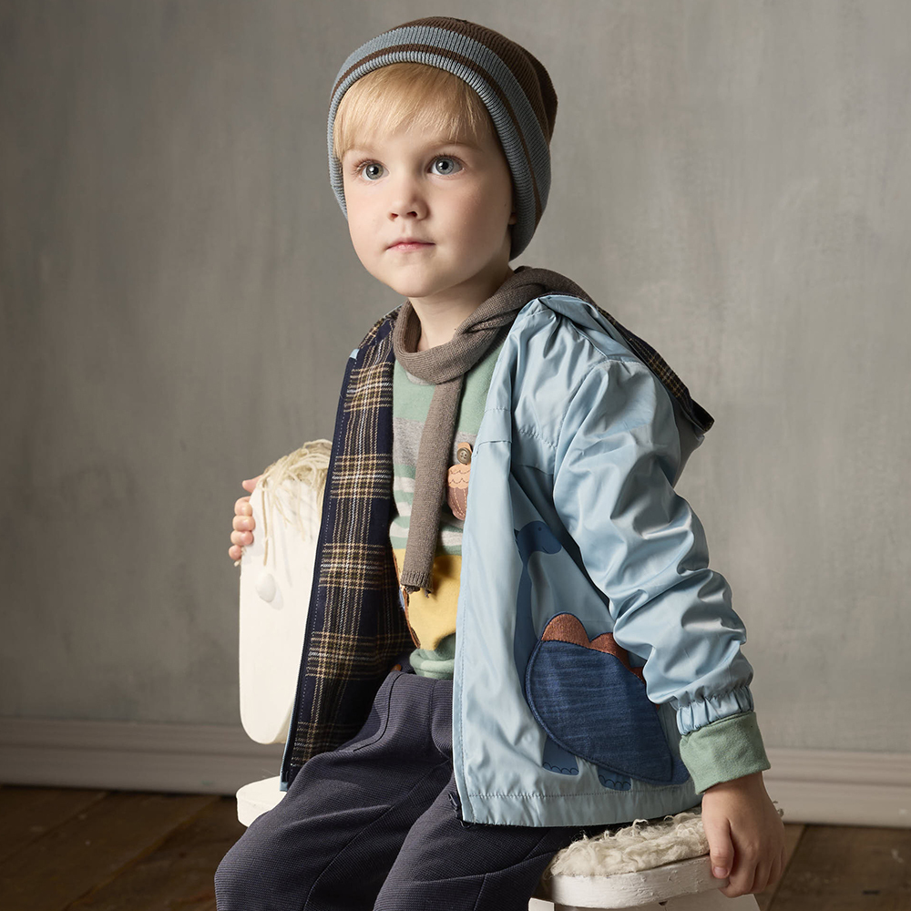 PIPPY 可愛恐龍雙面穿風衣連帽外套 藍